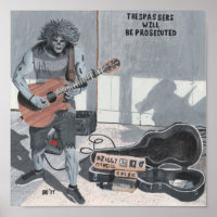 Zombie Guitare Musicien Imaginaire Mur Art Imprime