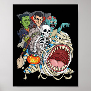 Affiche Zombie Riding maman requin Vampire Halloween Pumpk