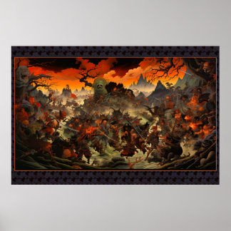 Affiche Zombie Soulèvement Feudal Japon - Bloc de bois Imp