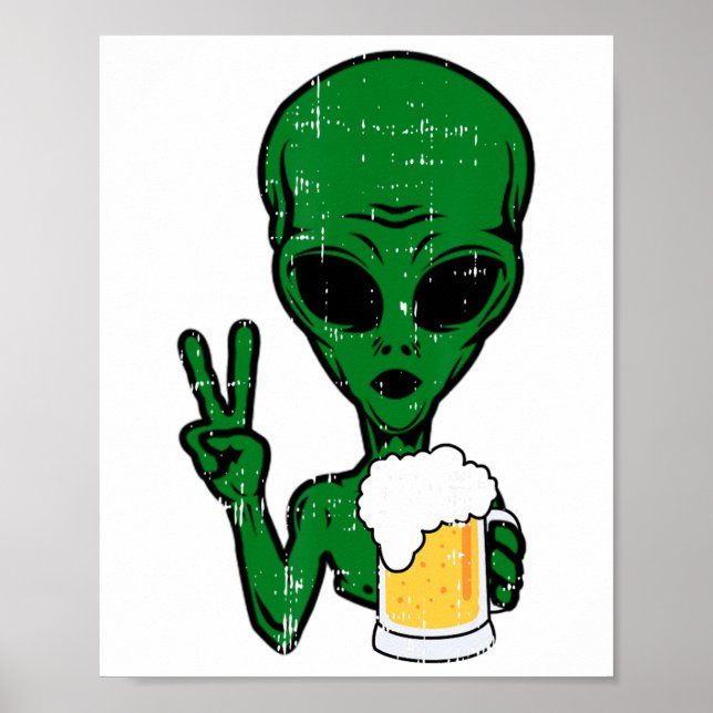Affiche Zone-51 Alien Beer Peace Sign Lazy Drinking Hallow (Devant)