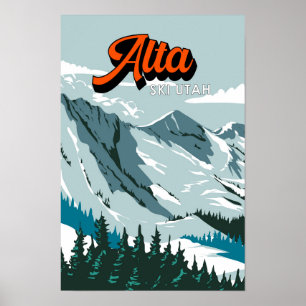 Affiche Zone de ski d'Alta hiver Utah Vintage