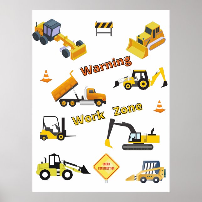 Affiche Zone de travail d'avertissement de construction (Devant)