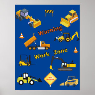 Affiche Zone de travail d'avertissement de construction