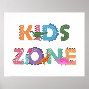 Affiche Zone Enfants Dinosaures
