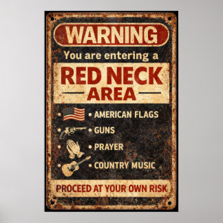 Affiche Zone Redneck Avertissement Panneau de Garage Rétro