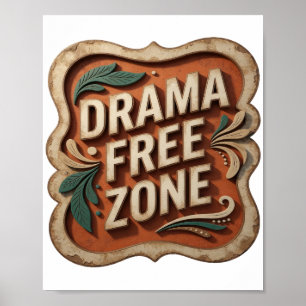 Affiche Zone sans DRAME en argent élégant