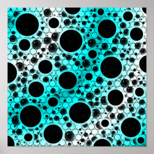 Affiche Zones de bulles spatiales - Blanc/Cyan