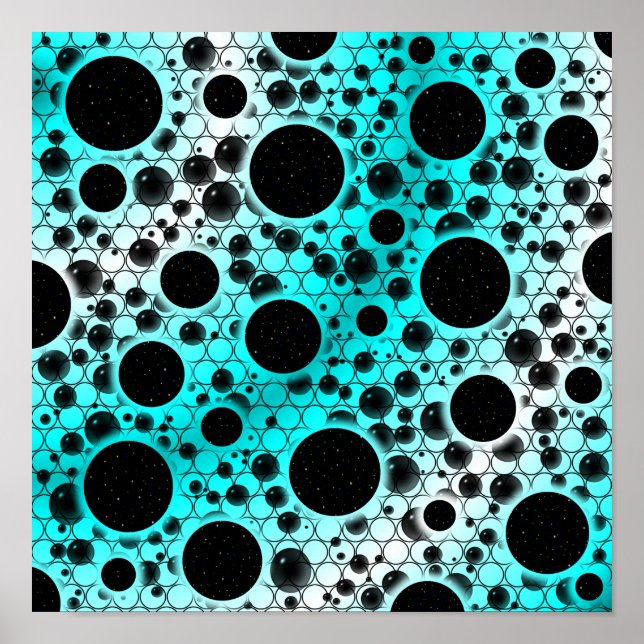Affiche Zones de bulles spatiales - Blanc/Cyan (Devant)