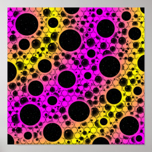 Affiche Zones de bulles spatiales - Rose/Jaune