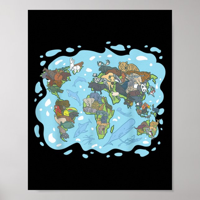 Affiche Zoo Animaux Carte du monde Planète Terre Système é (Devant)