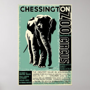 Affiche Zoo Chessington Eléphant Cirque Art Vintag