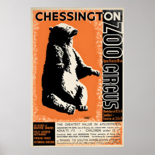 Affiche Zoo Chessington Ours Cirque Art Vintage