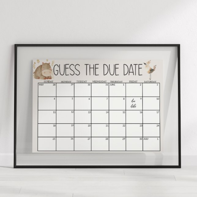 Affiche Zoo Safari Nursery Animaux Baby shower Guess Date (Créateur téléchargé)