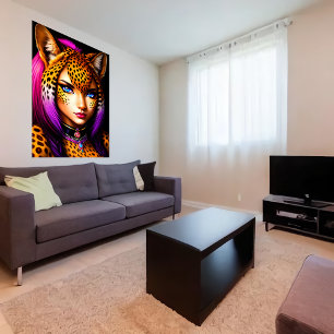 Affiche Zoomorphes cool jeune femme guépard   Art AI