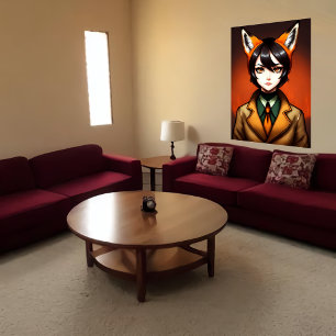 Affiche Zoomorphes jeunes femmes cheveux noirs renard orei