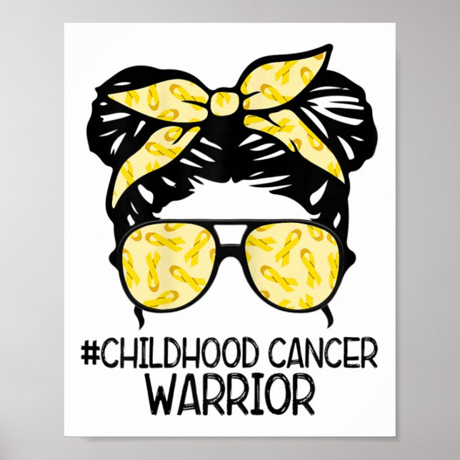 Affiche Zqxj Messy Bun Yellow Ribbon Childhood Cancer Warr (Devant)