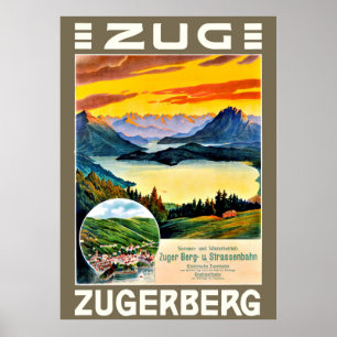 Affiche Zug, montagne Zegerberg, Suisse, vintage