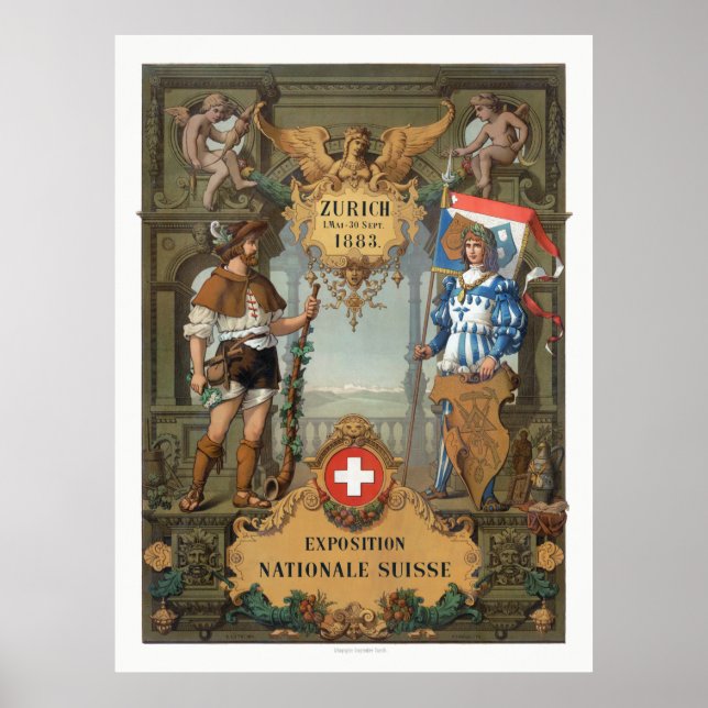 Affiche Zürich 1883 Exposition Nationale Suisse Vintage (Devant)