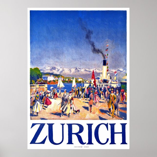 Affiche Zurich, navire touristique sur le quai de la ville (Devant)