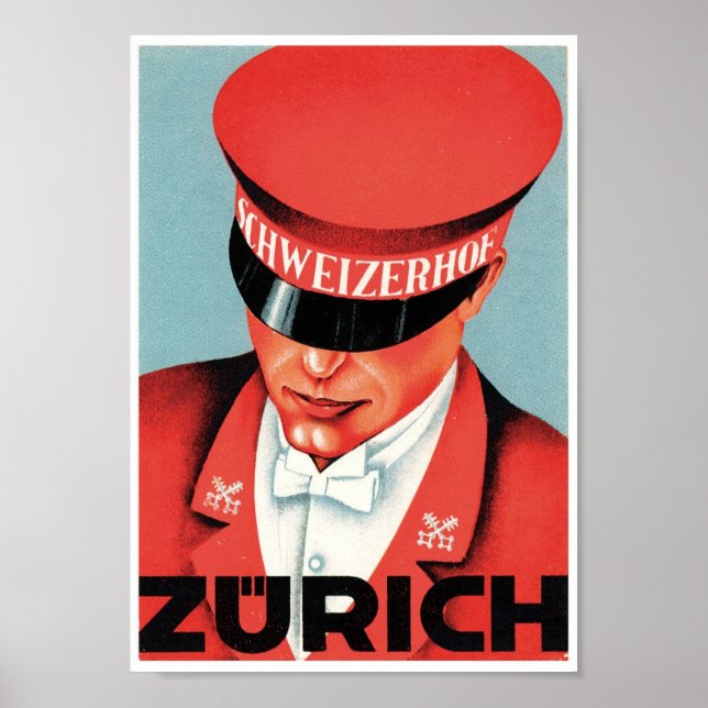 Affiche Zurich Schweizerhof Suisse Rouge Vintage (Devant)