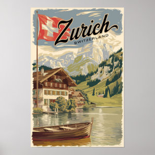 Affiche Zurich Suisse Art de voyage peint vintage