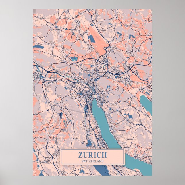 Affiche Zurich - Suisse Breezy City Map (Devant)