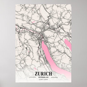 Affiche Zurich - Suisse Carte de la ville napolitaine