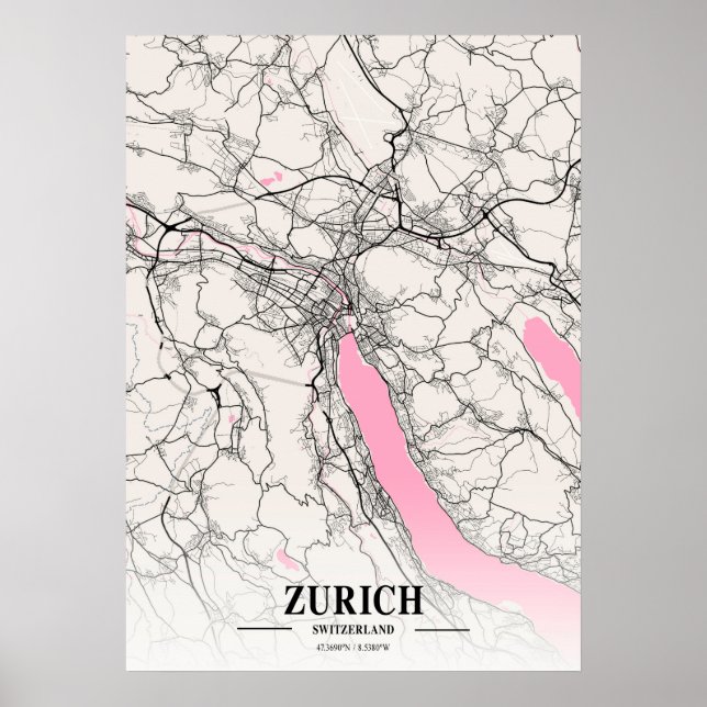 Affiche Zurich - Suisse Carte de la ville napolitaine (Devant)
