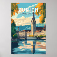 Zurich Suisse Travel Art Vintage