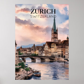 Affiche Zurich Switzerland Watercolor Painting