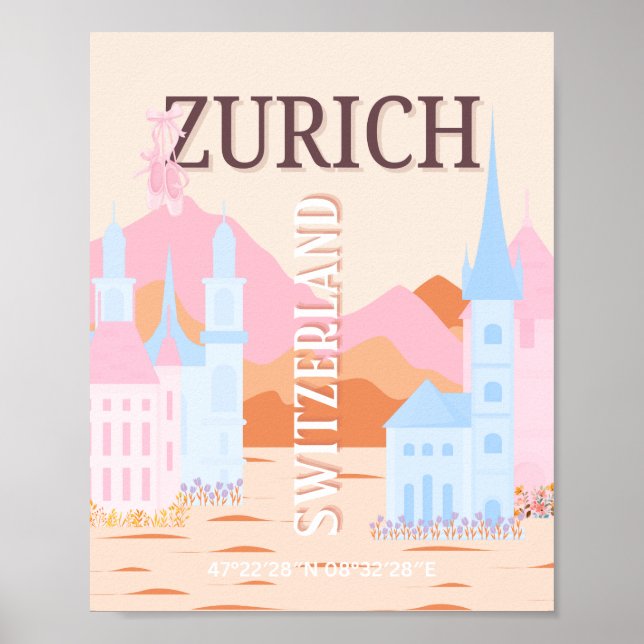 Affiche Zurich Travel Art, Suisse, Retro Travel Art (Devant)