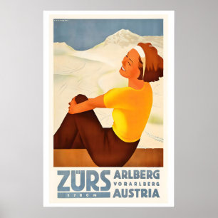 Affiche Zürs 1780m Arlberg Vorarlberg Autriche Ski Vintage