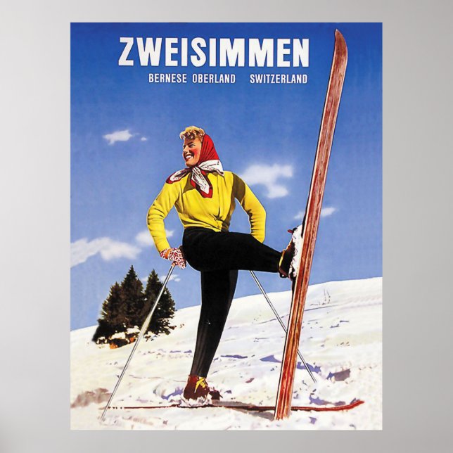 Affiche Zweisimmen, Oberland bernois, Suisse, ski (Devant)