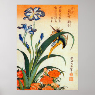 Affiches ア ヤ に ワ カ  Iris et Kingfisher, Hokusai, Ukiyo-e