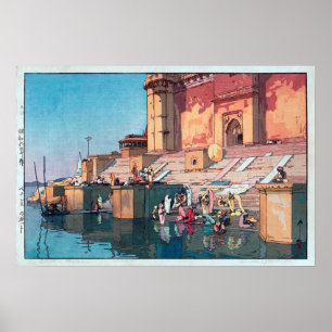 Affiches ヴ ァ ー parc ー ナ en eau, Varanasi, Hiroshi Yoshida, 