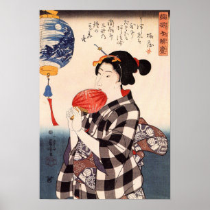 Affiches 団扇を持つ女, 国芳 Woman with a Round Fan, Kuniyoshi