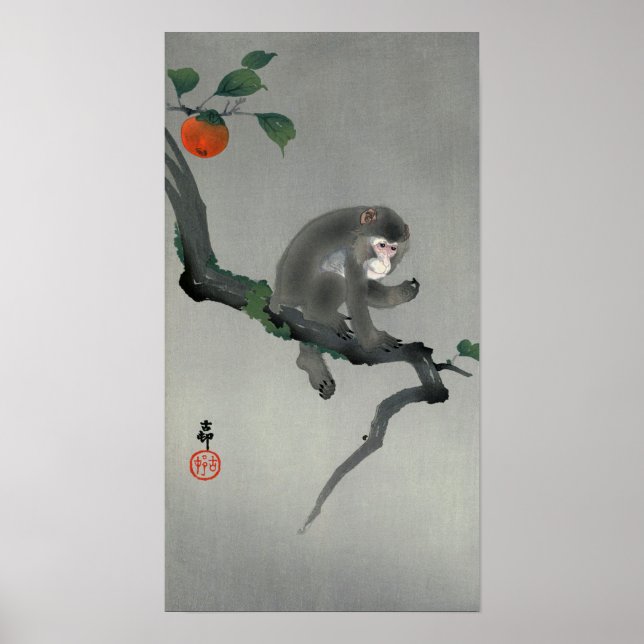 Affiches 柿 に 猿, 古 邨 singe sur l'arbre Persimmon, Ohara Koso (Devant)