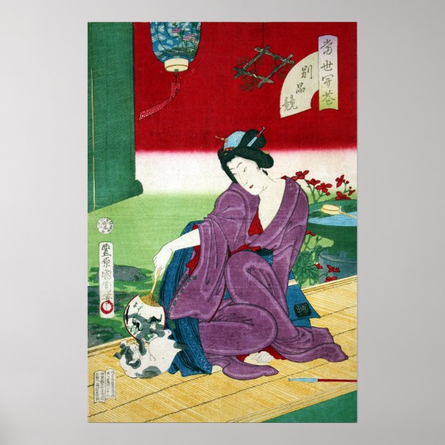Affiches 猫 と 女, 国 周 Chat et Femme, Toyohara Kunichika, Ukiy (Devant)