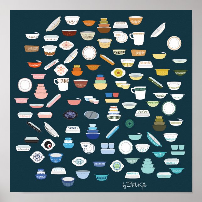 Affiches 100 pièces de Pyrex - bleu-vert (Devant)