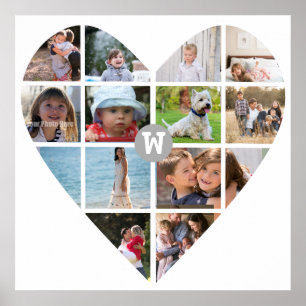Affiches 12 Photo Collage Coeur Famille Monogramme