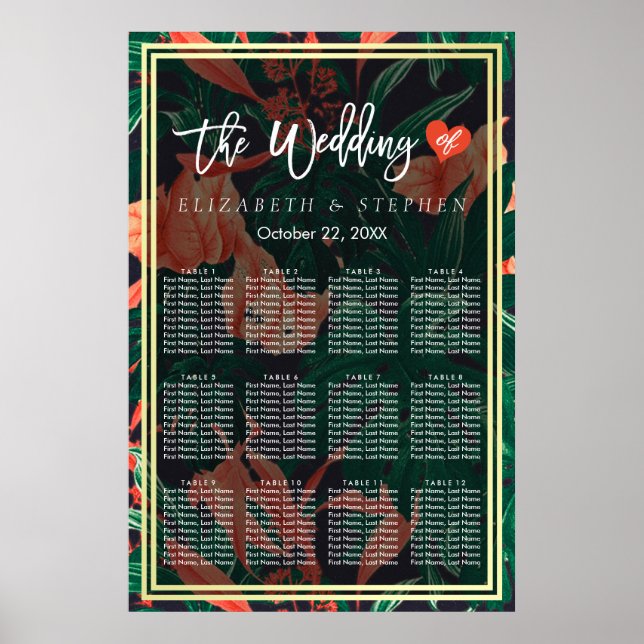 Affiches 12 Tableaux Diagramme de siège Tropical Floral Gol (Devant)