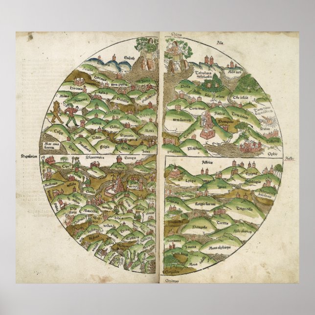 Affiches 1475 Carte du monde de coupe de bois la plus ancie (Devant)