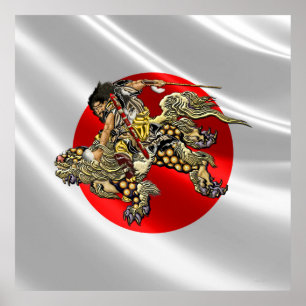 Affiches [150] Hokusai - Shoki Riding Shishi Lion