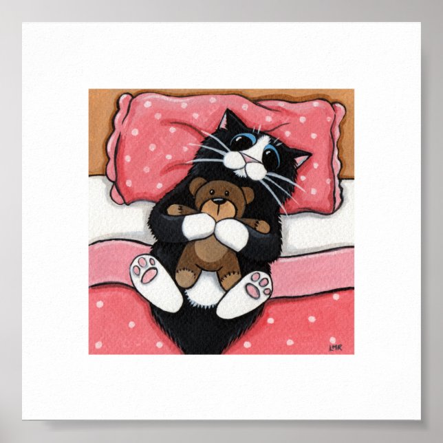 Affiches 15.24x15.24cm | Whimsical Cat Art | Chat avec Tedd (Devant)