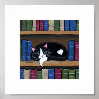 Affiches 15.24x15.24cm | Whimsical Cat Art | Chat de livre 