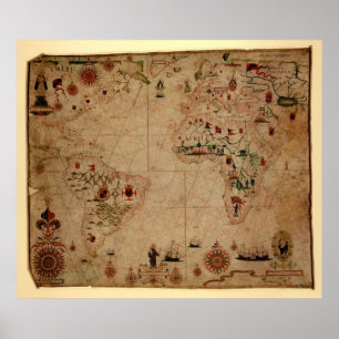 Affiches 1633 Atantic Ocean Portolan Chart - Pascoal Roiz