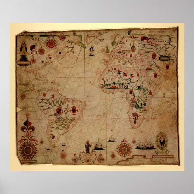 Affiches 1633 Atantic Ocean Portolan Chart - Pascoal Roiz (Devant)