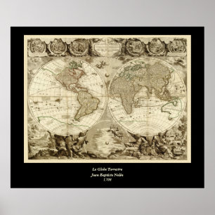 Affiches 1708 World Map by Jean Baptiste Nolin