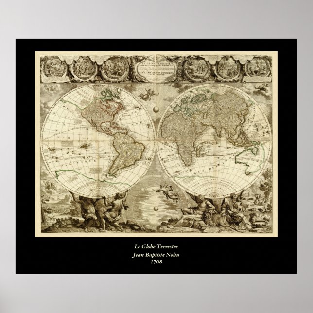 Affiches 1708 World Map by Jean Baptiste Nolin (Devant)
