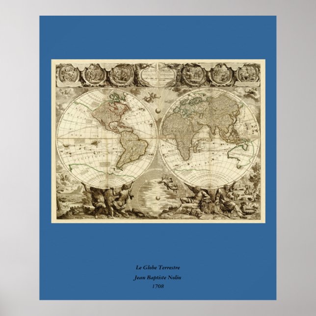 Affiches 1708 World Map by Jean Baptiste Nolin (Devant)